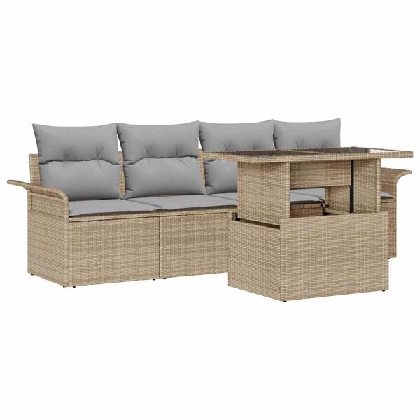 vidaXL Ensemble de canap&eacute; de jardin 5 pcs Beige Poly Rattan