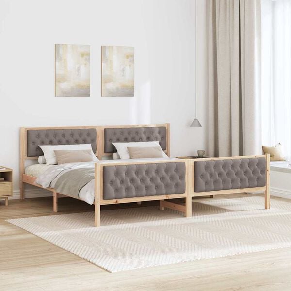vidaXL Cadre de lit avec t&ecirc;te de lit Taupe 200 x 200 cm Pin massif