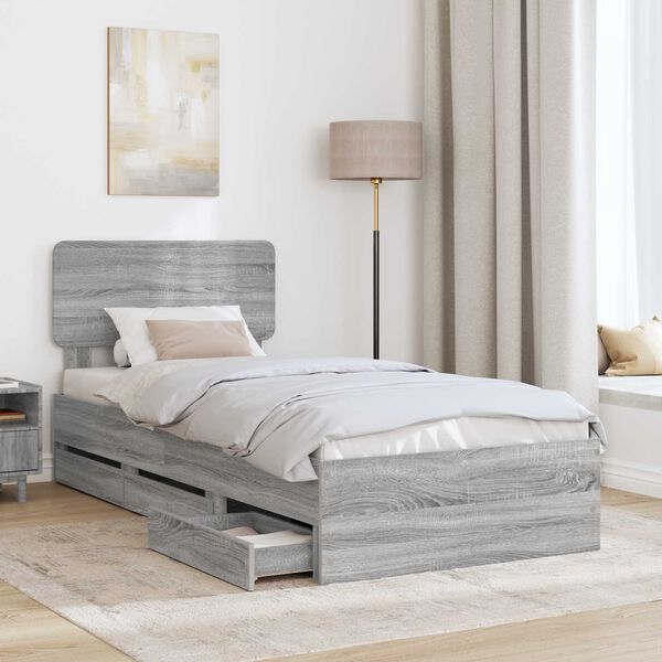 vidaXL Cadre de lit Gris Sonoma 75 x 190 cm Bois d&rsquo;ing&eacute;nierie