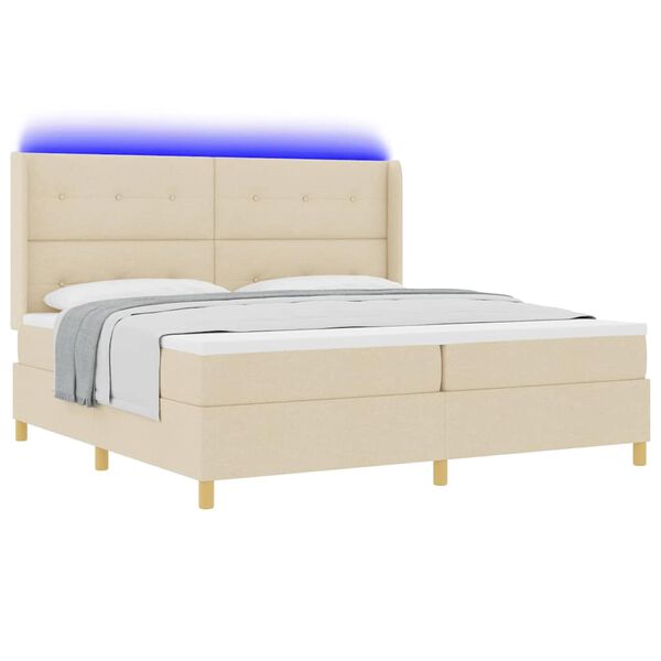 vidaXL Lit à ressorts avec matelas Crème 200 x 200 cm tissu