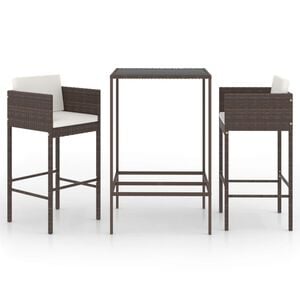 vidaXL Meubles de bar de jardin 3pcs et coussins R&eacute;sine tress&eacute;e Marron