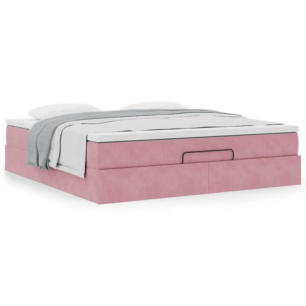 VidaXL Cadre de lit ottoman avec matelas rose 160x200 cm velours