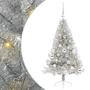 vidaXL Sapin de No&euml;l artificiel pr&eacute;-&eacute;clair&eacute; Argent 120 cm PET