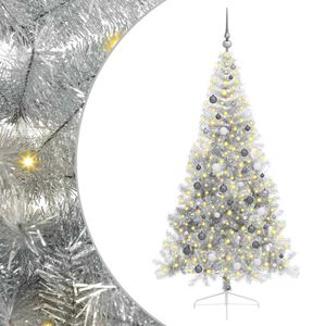 vidaXL Sapin de No&euml;l artificiel pr&eacute;-&eacute;clair&eacute; Argent 210 cm PET