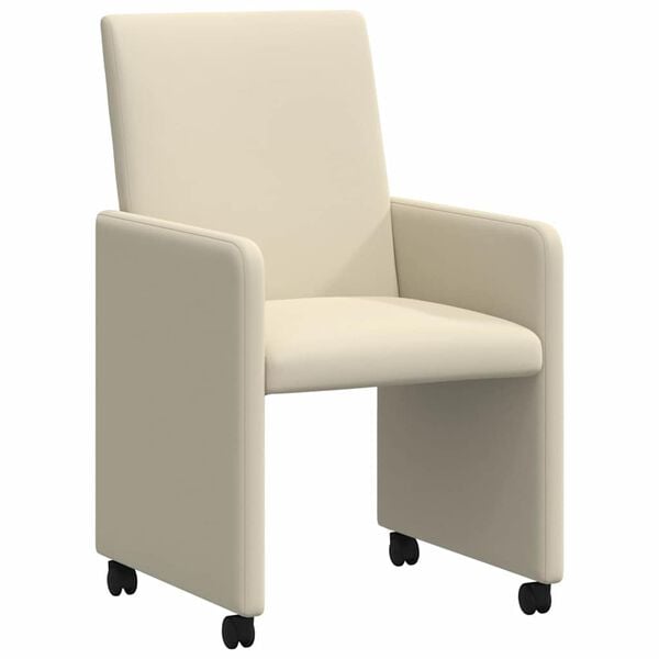 vidaXL Chaises de Salle &agrave; Manger avec Roues 2 pcs Cr&egrave;me Faux cuir