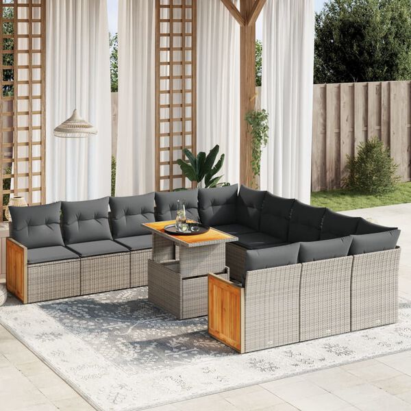 vidaXL Salon de jardin 11 pcs avec coussins gris r&eacute;sine tress&eacute;e