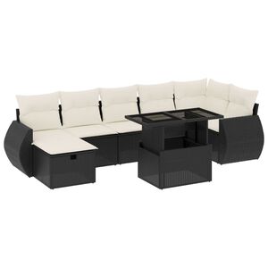 vidaXL Salon de jardin 8 pcs avec coussins noir r&eacute;sine tress&eacute;e