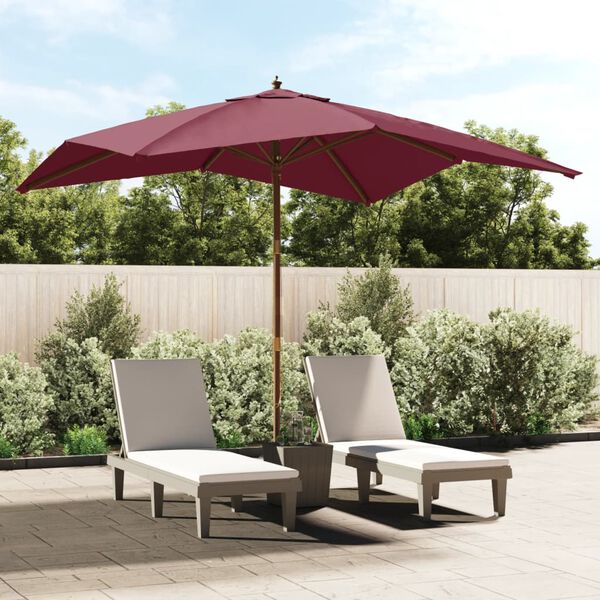 vidaXL Parasol de jardin avec m&acirc;t en bois rouge bordeaux 300x300x273cm