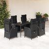 vidaXL Ensemble &agrave; manger de jardin coussins 7pcs Noir R&eacute;sine tress&eacute;e