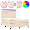 vidaXL Sommier &agrave; lattes de lit et matelas et LED Cr&egrave;me 140x200cm Tissu