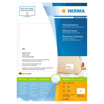 HERMA Étiquettes permanentes PREMIUM A5 148,5x205 mm 400 Feuilles