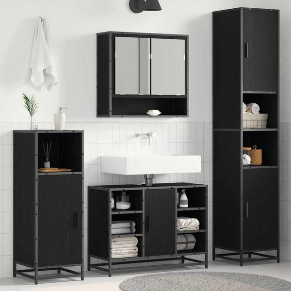 vidaXL Ensemble de mobilier de salle de bain avec &eacute;tag&egrave;re Ch&ecirc;ne noir