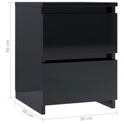 vidaXL Tables de chevet 2 pcs Noir brillant 30 x 30 x 40 cm Aggloméré
