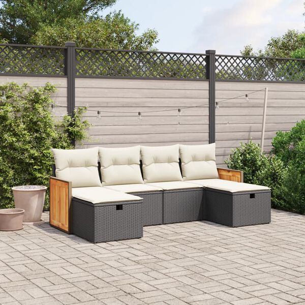 vidaXL Salon de jardin 6 pcs avec coussins noir r&eacute;sine tress&eacute;e