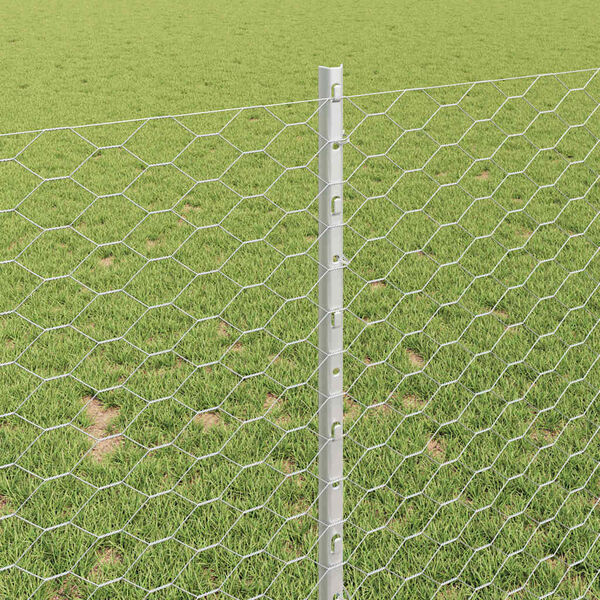 vidaXL Cl&ocirc;ture avec poteau Argent&eacute; 1 x 50 m Acier