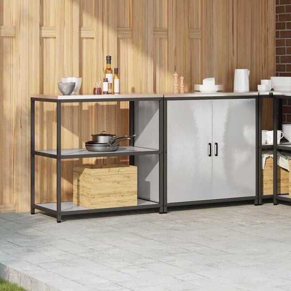 vidaXL Ensemble de rangement cuisine avec étagère 2 pcs Argent Acier