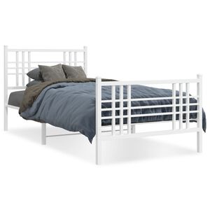 vidaXL Cadre de lit m&eacute;tal sans matelas et pied de lit blanc 107x203 cm