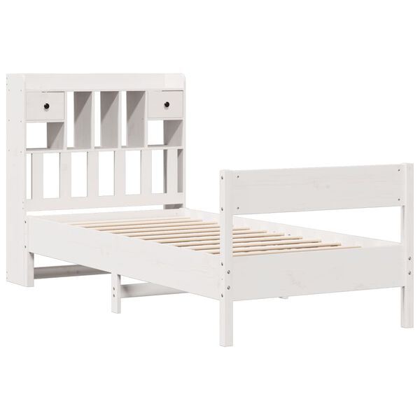 vidaXL Lit biblioth&egrave;que sans matelas blanc 90x190cm bois de pin massif