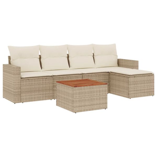 vidaXL Salon de jardin avec coussins 6 pcs beige r&eacute;sine tress&eacute;e