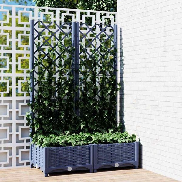vidaXL Jardini&egrave;re de jardin avec treillis Bleu Gris 80x40x121,5 cm PP