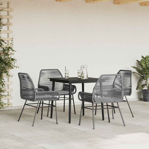 vidaXL Ensemble &agrave; manger jardin coussins 5 pcs gris poly rotin verre