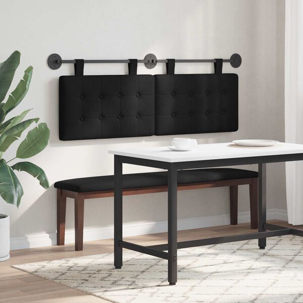vidaXL T&ecirc;te de lit suspendue Montage mural Noir 150 x 55 x 5 cm tissu
