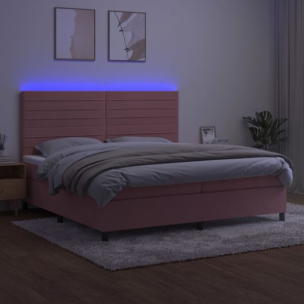 vidaXL Sommier &agrave; lattes de lit avec matelas LED Rose 200x200cm Velours