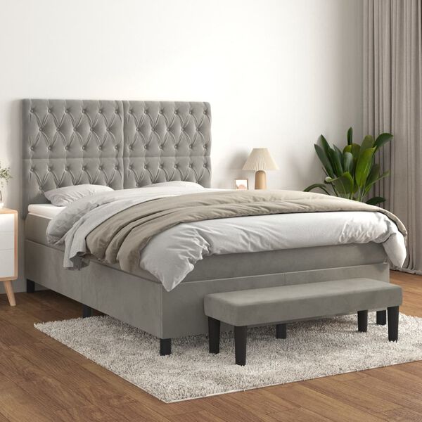 vidaXL Sommier &agrave; lattes de lit et matelas Gris clair 140x200cm Velours