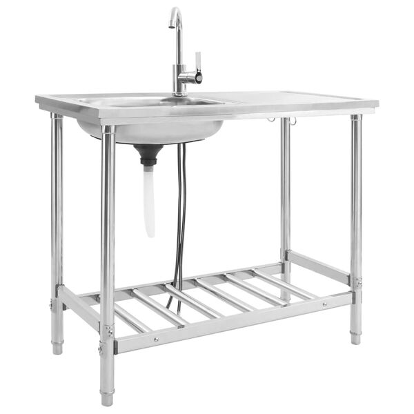 vidaXL &Eacute;vier de camping Seul lavabo avec robinet Acier inoxydable