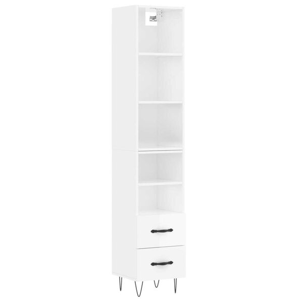 vidaXL Buffet haut Blanc brillant 34,5x34x180 cm Bois d'ing&eacute;nierie