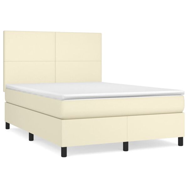vidaXL Sommier &agrave; lattes de lit avec matelas Cr&egrave;me 140x200cm Similicuir