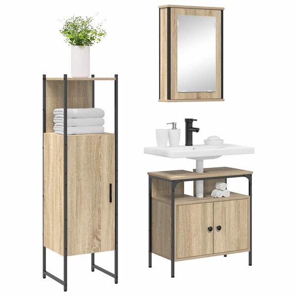 vidaXL Ensemble de mobilier de salle de bain avec &eacute;tag&egrave;re 3 pcs Marron