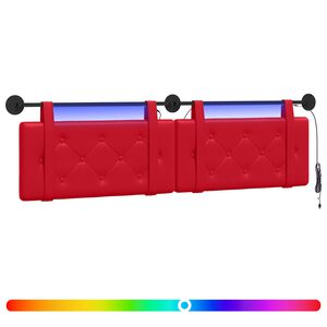 vidaXL T&ecirc;te de lit suspendue Avec lumi&egrave;re LED Rouge Simili cuir