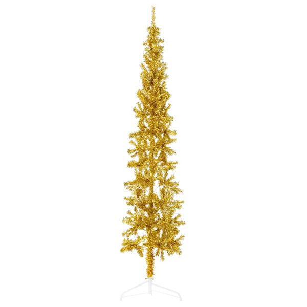 vidaXL Demi sapin de Noël artificiel mince avec support Doré 180 cm