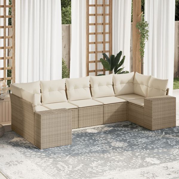 vidaXL Salon de jardin avec coussins 7 pcs beige r&eacute;sine tress&eacute;e
