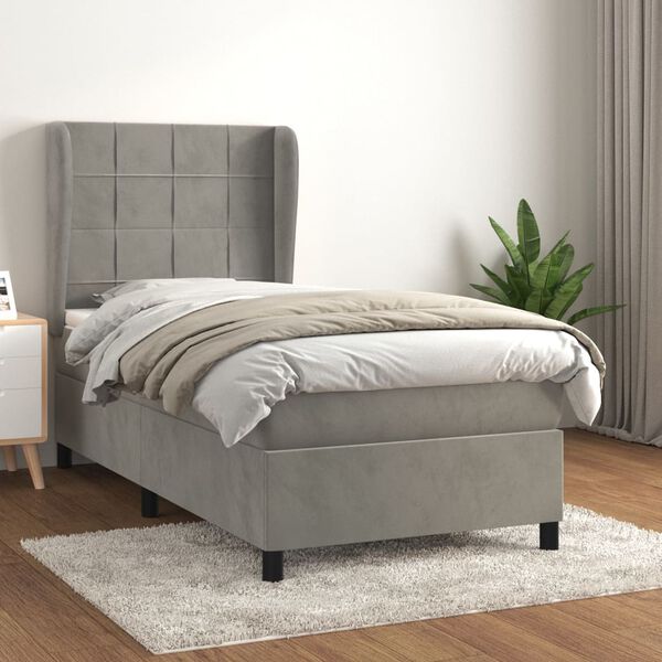 vidaXL Sommier &agrave; lattes de lit et matelas Gris clair 100x200cm Velours