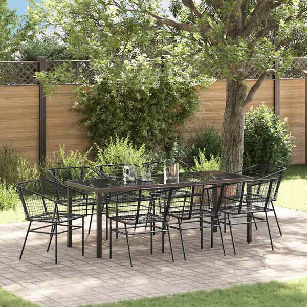 vidaXL Ensemble de salle &agrave; manger pour jardin 9 pcs Noir polyrotin