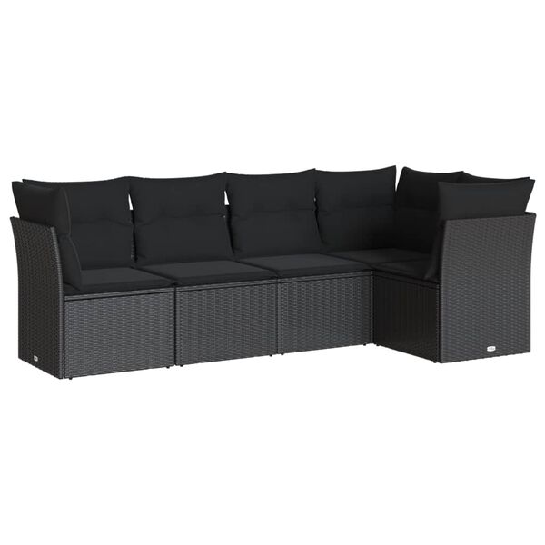 vidaXL Salon de jardin 5 pcs avec coussins noir r&eacute;sine tress&eacute;e