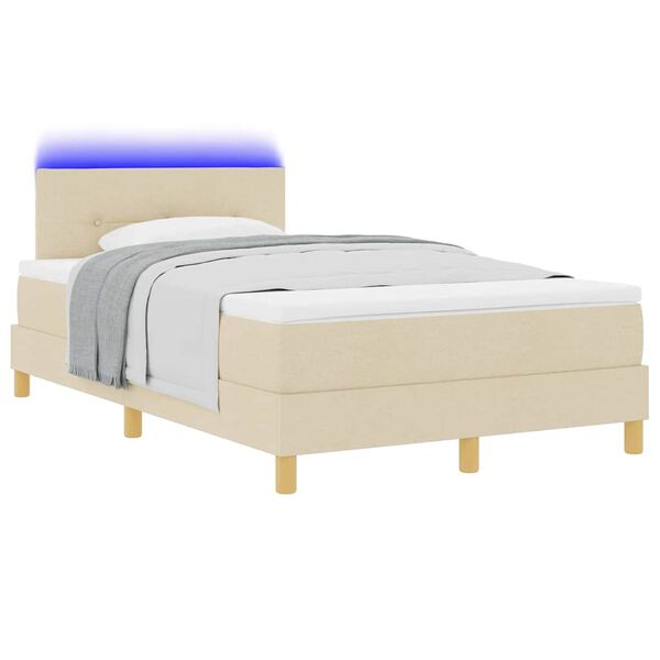 vidaXL Lit &agrave; ressort LED avec matelas Cr&egrave;me 120 x 200 cm tissu