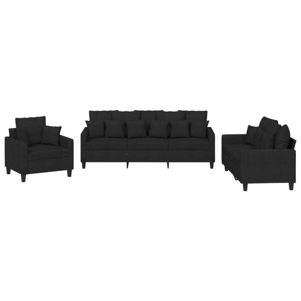 vidaXL Ensemble de canap&eacute;s 3 pcs avec coussins noir tissu