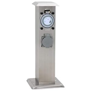 vidaXL Pilier de prise de jardin avec minuterie Acier inoxydable