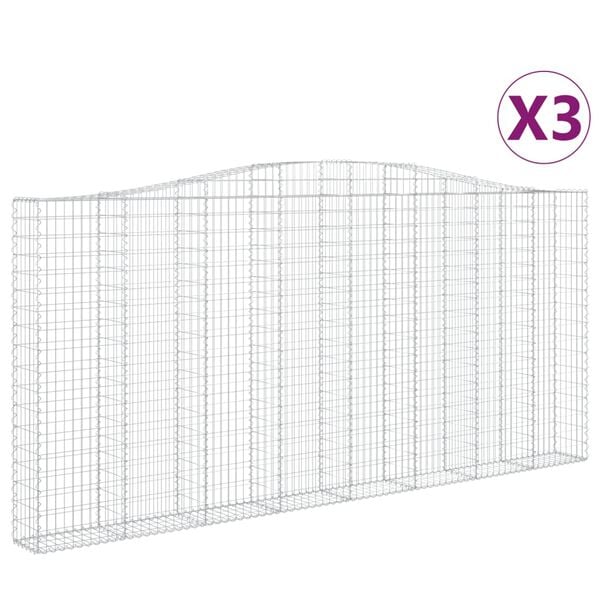 vidaXL Paniers &agrave; gabions arqu&eacute;s 3 pcs 400x30x180/200 cm Fer galvanis&eacute;