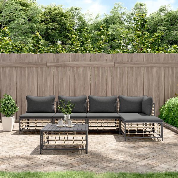 vidaXL Salon de jardin 6 pcs avec coussins anthracite résine tressée