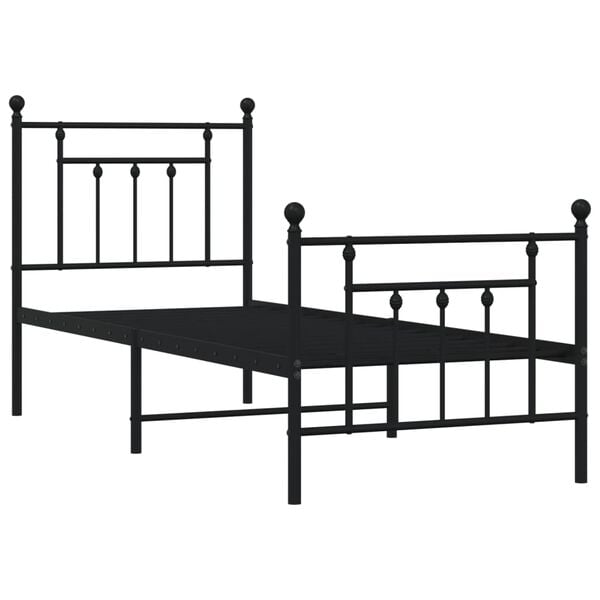 vidaXL Cadre de lit m&eacute;tal sans matelas avec pied de lit noir 75x190 cm