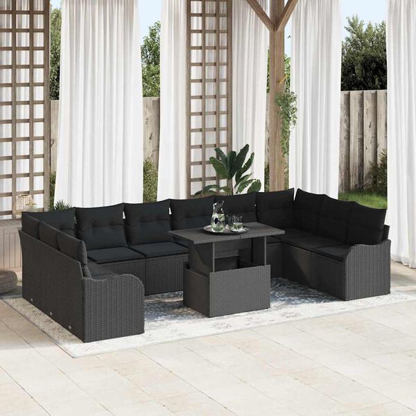 vidaXL Ensemble de canap&eacute; de jardin 11 pcs Noir Poly rotin