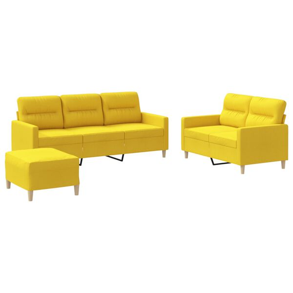 vidaXL Ensemble de canap&eacute;s 3 pcs avec coussins Jaune clair Tissu