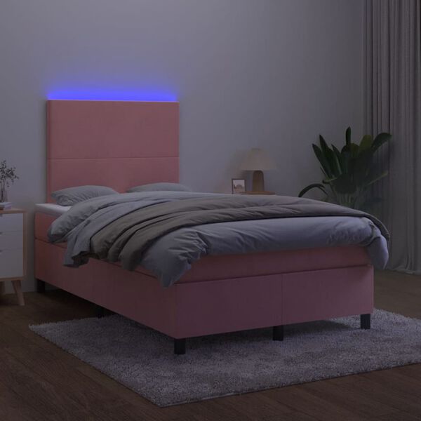 vidaXL Sommier &agrave; lattes de lit et matelas LED rose 120x190 cm velours