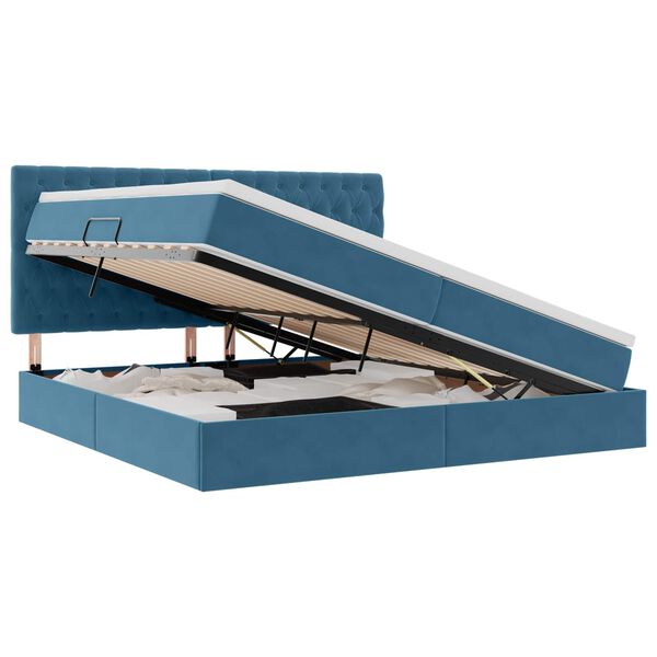 vidaXL Lit avec rangement et matelas Bleu fonc&eacute; 200 x 200 cm Velours