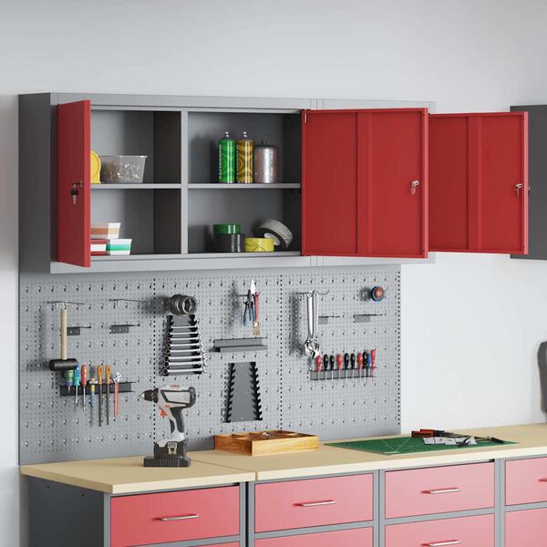 vidaXL Set de Cabinet d'Outils et Pegboard avec &eacute;tag&egrave;re 5 pcs Rouge