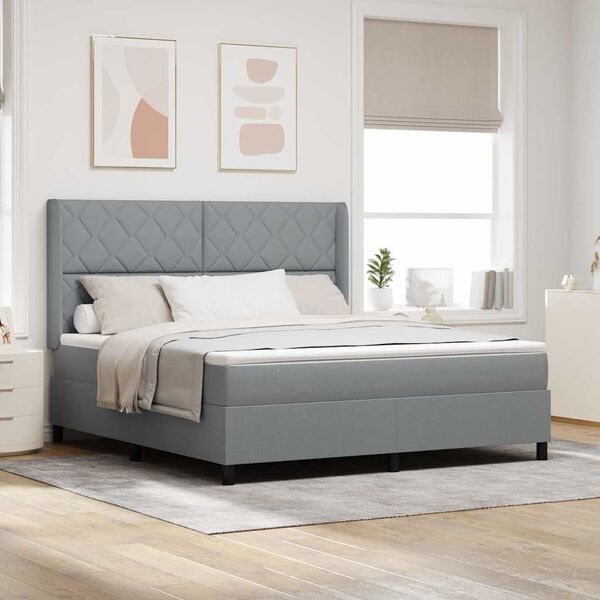 vidaXL Lit &agrave; ressorts avec matelas Gris clair 180 x 200 cm tissu